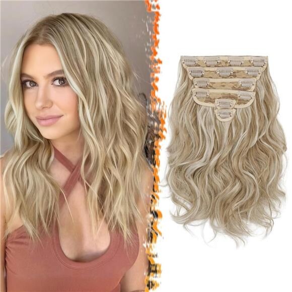 Short Wavy Clip in Hair Extensions - 12 Inch Blonde Clip in Hair - Picture 1 of 6